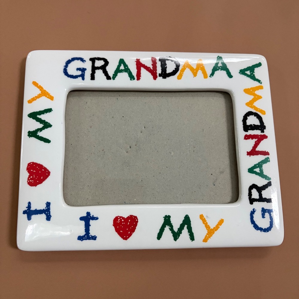 Vintage 90s I Love My Grandma Ceramic Picture Frame 3.5x5 White Kids Crayon